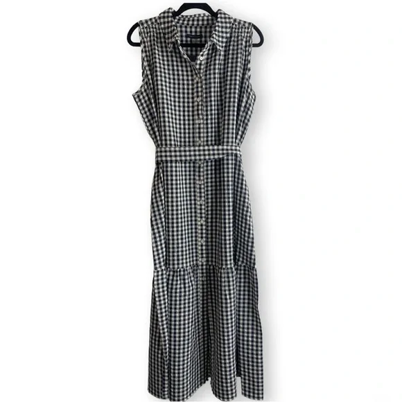 NWT Tommy Hilfiger Navy Gingham Sleeveless Belted Midi Dress, size 10 - Picture 3 of 16